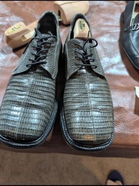 Mezlan Platinum Genuine Lizard Skin Black Lace-Up Dress Shoes - Spain - Size 10